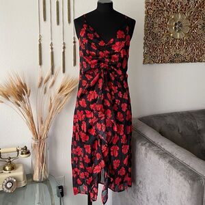 Aqua Red and Black Flower Dress (XSmall) NWOT
